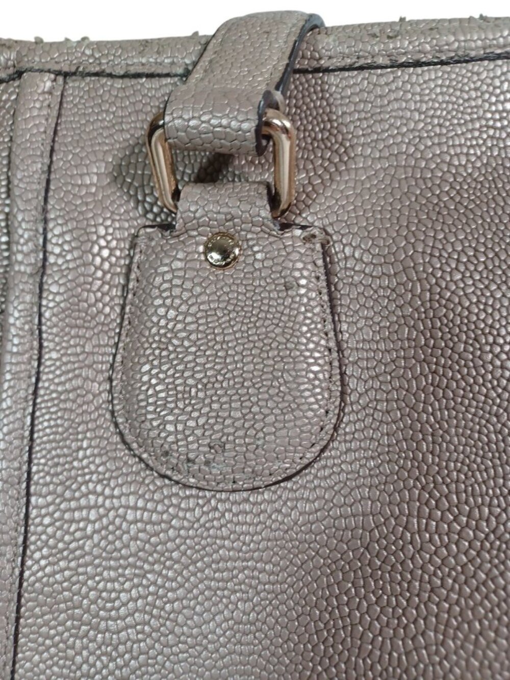 Coach Mickie 18x14 Zipper Pebbled Leather Tote Metallic Taupe Gold Hardware - Picture 13 of 16